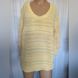 NorthCrest Women's  Yellow 3/4 sleeve cable knit crewneck top 100% cotton.